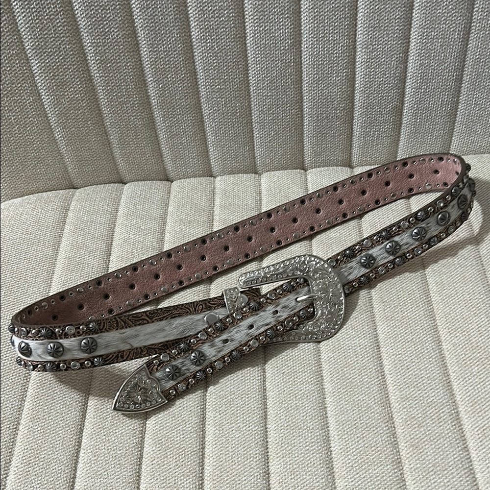 Sleek Silver and Brown Leather Belts with Adjustable Design